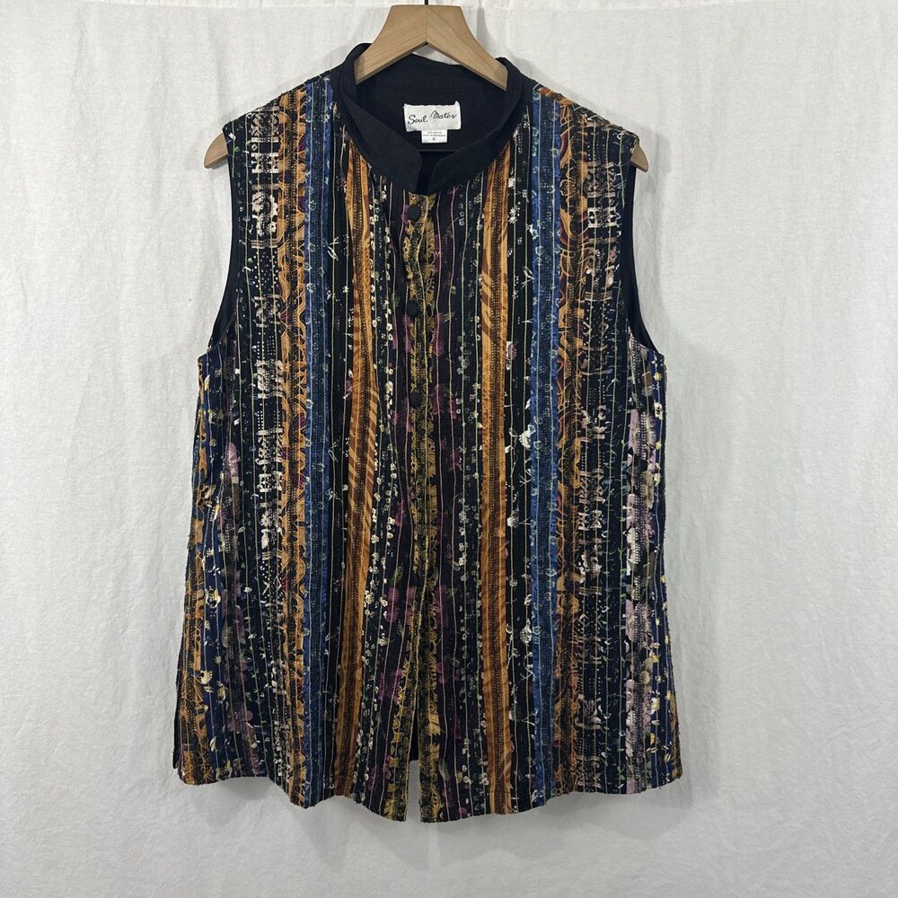 Soul Mates Vintage Woven Textured Patchwork Vest Womens XL Boho Indie Festival